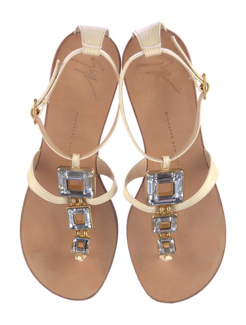 Giuseppe Zanotti Leather Crystal Embellishments T-Strap Sandals