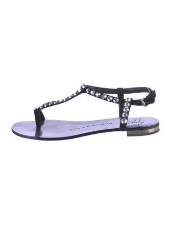 Giuseppe Zanotti Leather Crystal Embellishments T-Strap Sandals