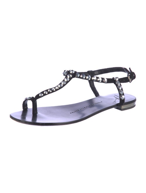 Giuseppe Zanotti Leather Crystal Embellishments T-Strap Sandals