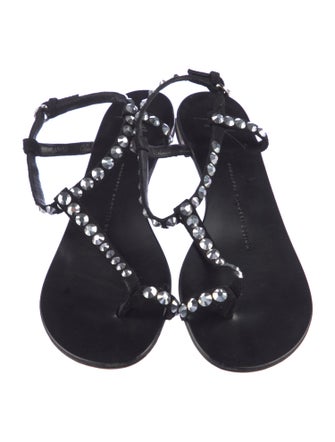 Giuseppe Zanotti Leather Crystal Embellishments T-Strap Sandals