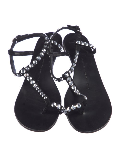 Giuseppe Zanotti Leather Crystal Embellishments T-Strap Sandals
