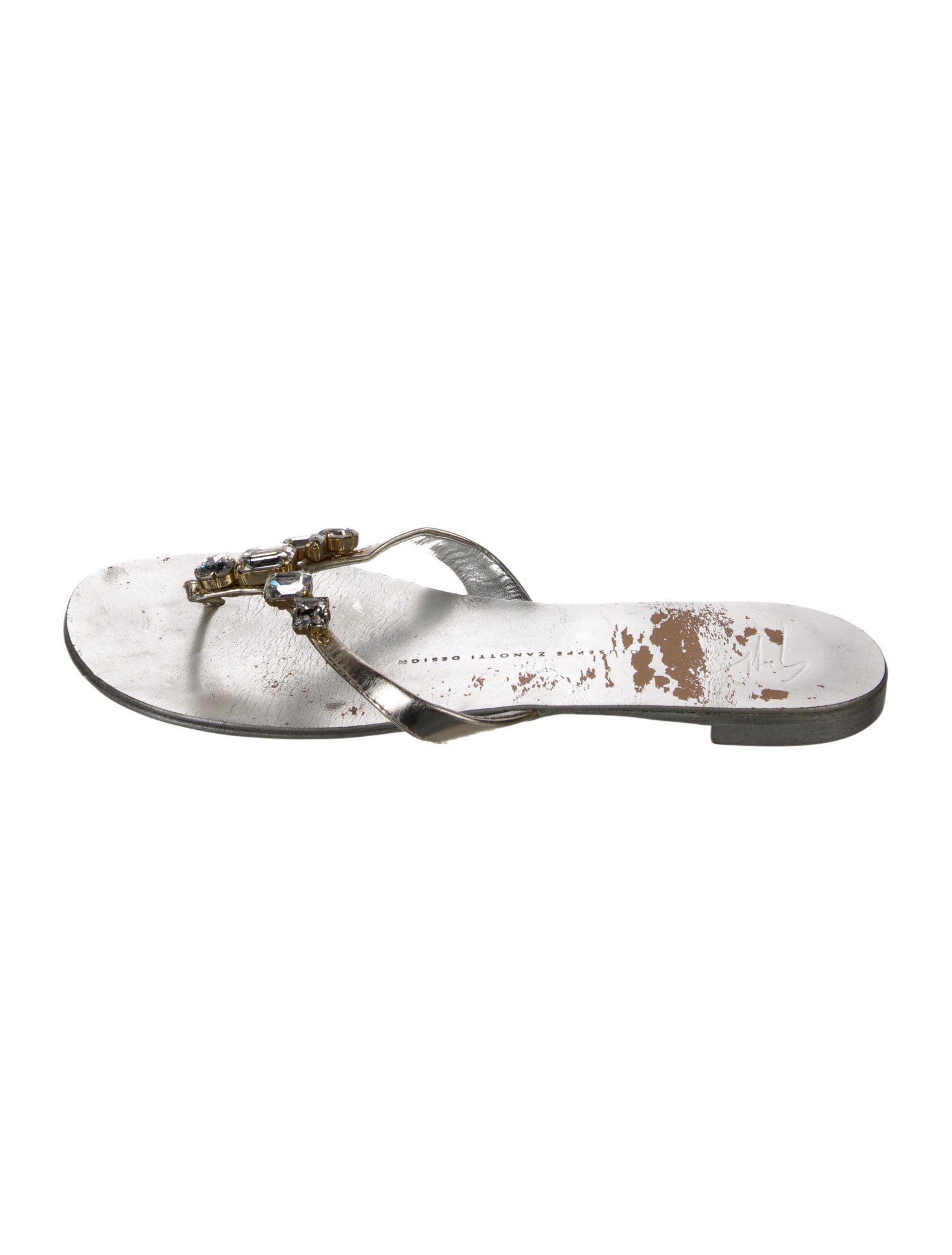 Giuseppe Zanotti Leather Crystal Embellishments Flip Flops
