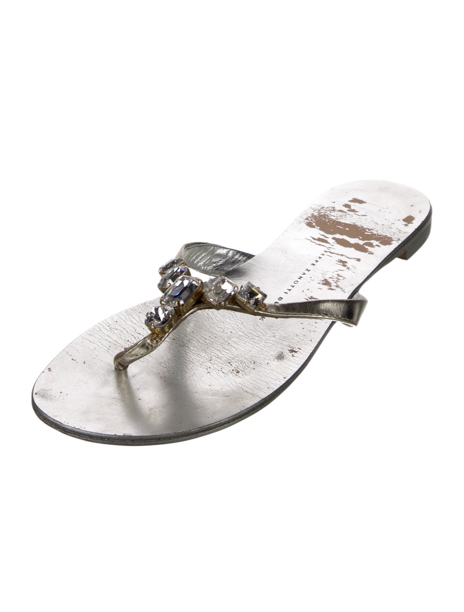 Giuseppe Zanotti Leather Crystal Embellishments Flip Flops