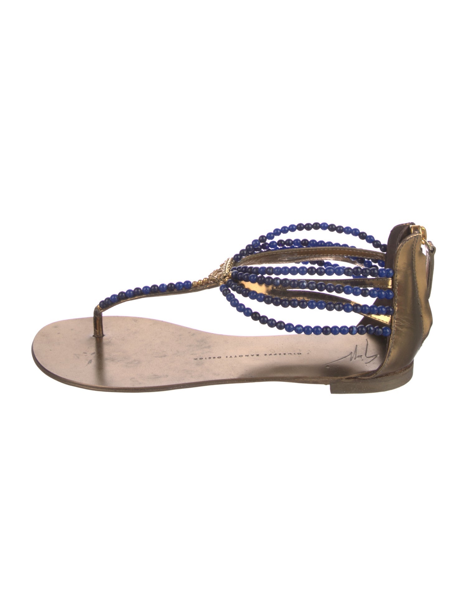 Giuseppe Zanotti Leather Beaded Accents T-Strap Sandals