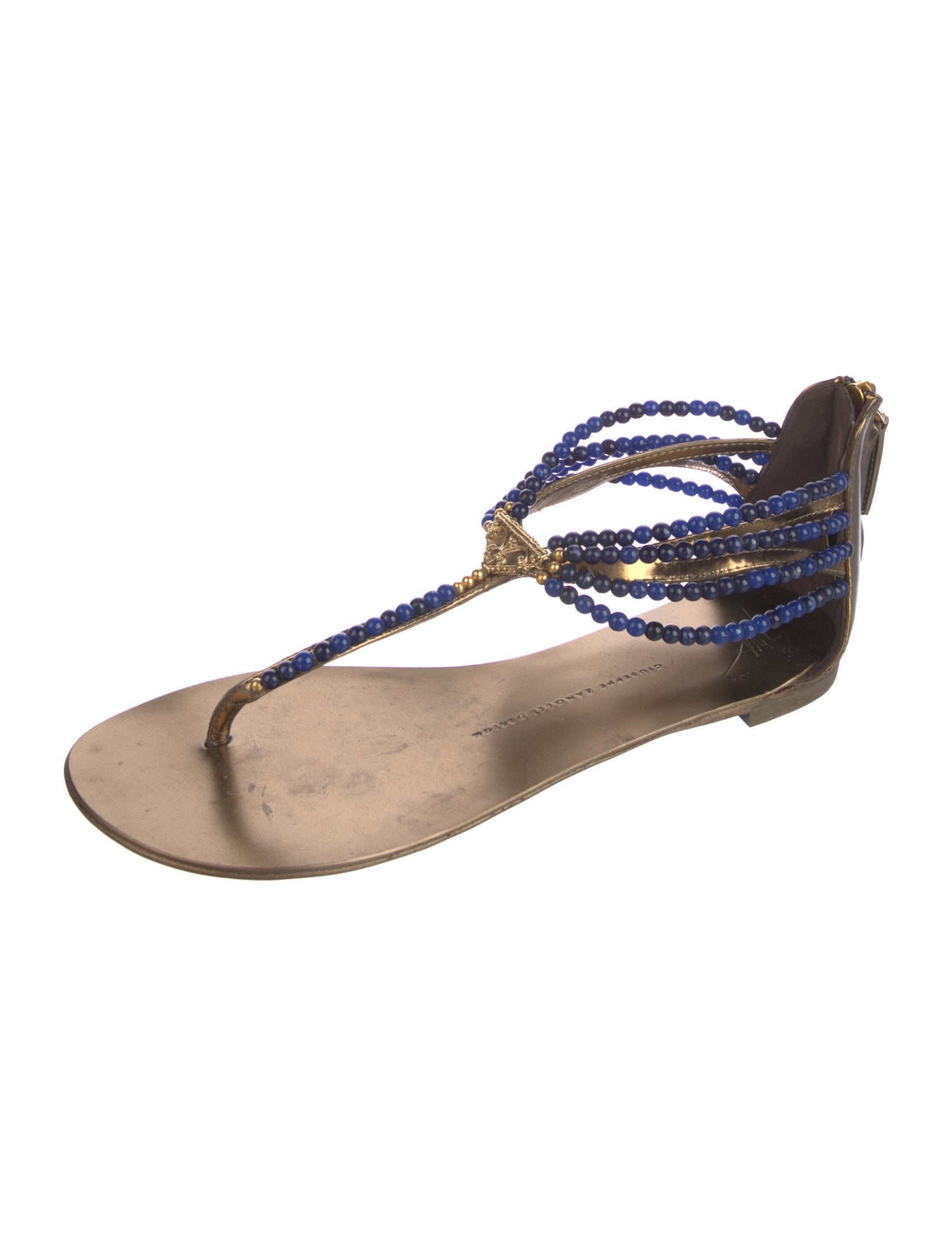 Giuseppe Zanotti Leather Beaded Accents T-Strap Sandals