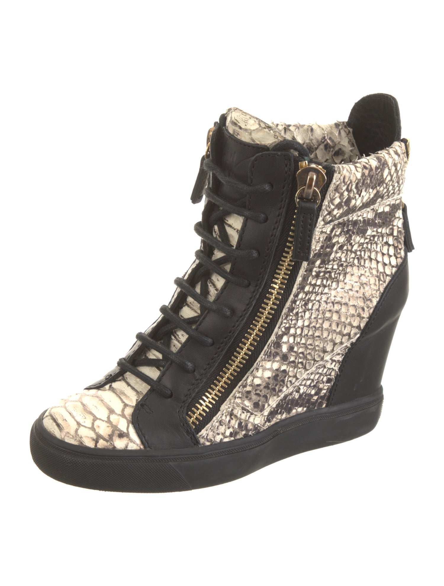 Giuseppe Zanotti Leather Animal Print Lace-Up Boots