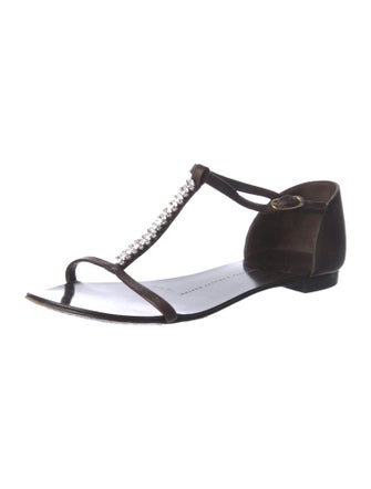 Giuseppe Zanotti Leather Crystal Embellishments T-Strap Sandals