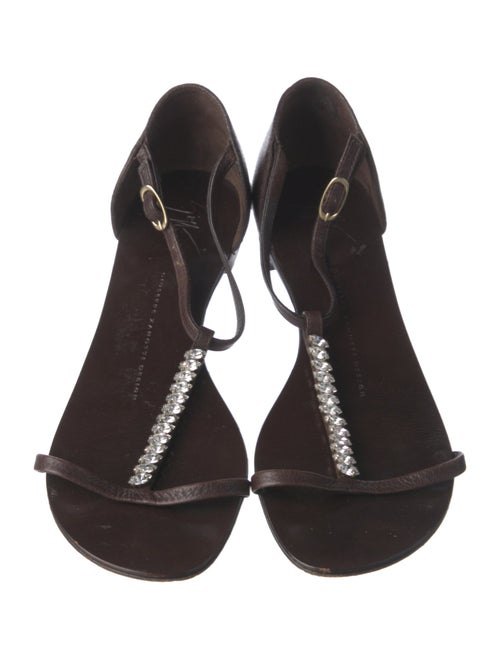 Giuseppe Zanotti Leather Crystal Embellishments T-Strap Sandals
