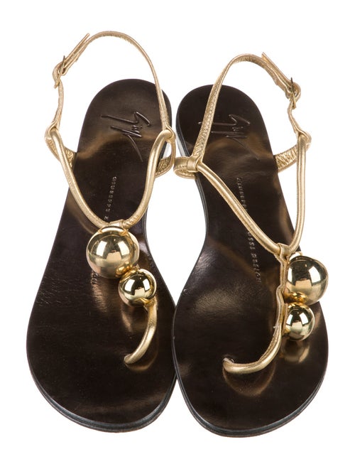 Giuseppe Zanotti Leather Crystal Embellishments T-Strap Sandals