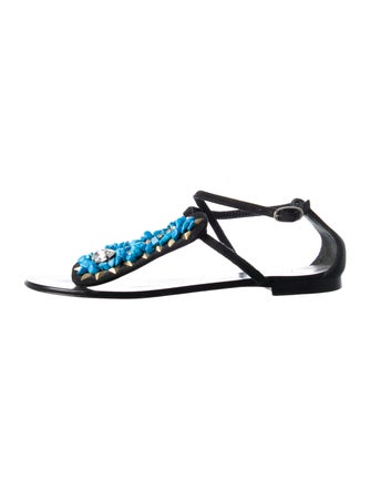 Giuseppe Zanotti Suede Crystal Embellishments T-Strap Sandals