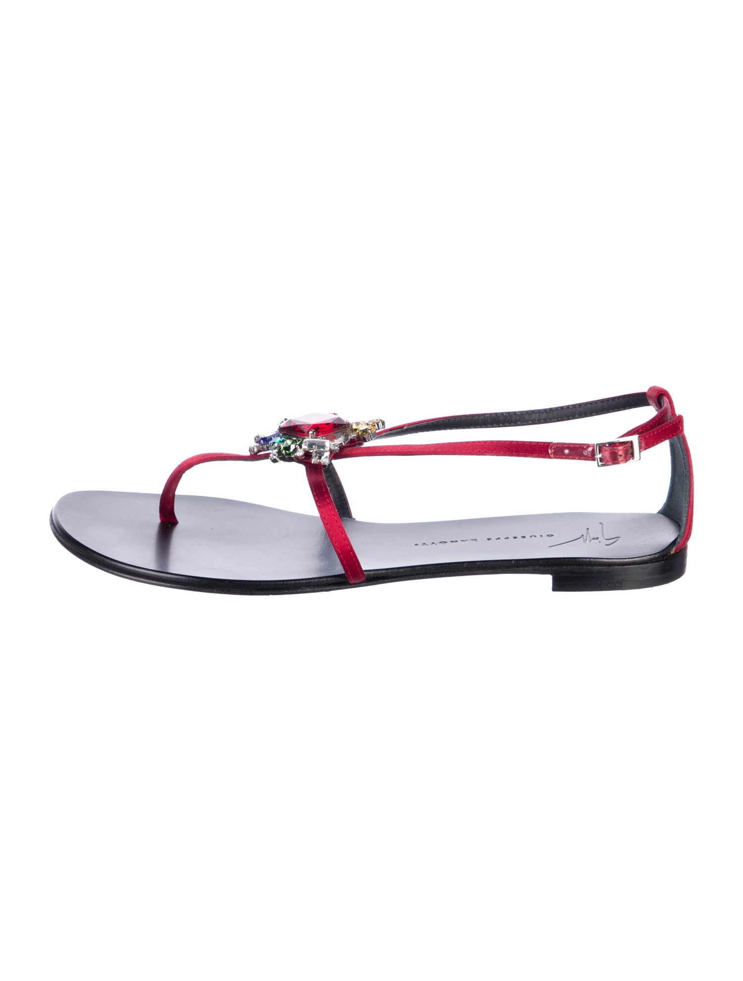 Giuseppe Zanotti Suede Crystal Embellishments T-Strap Sandals