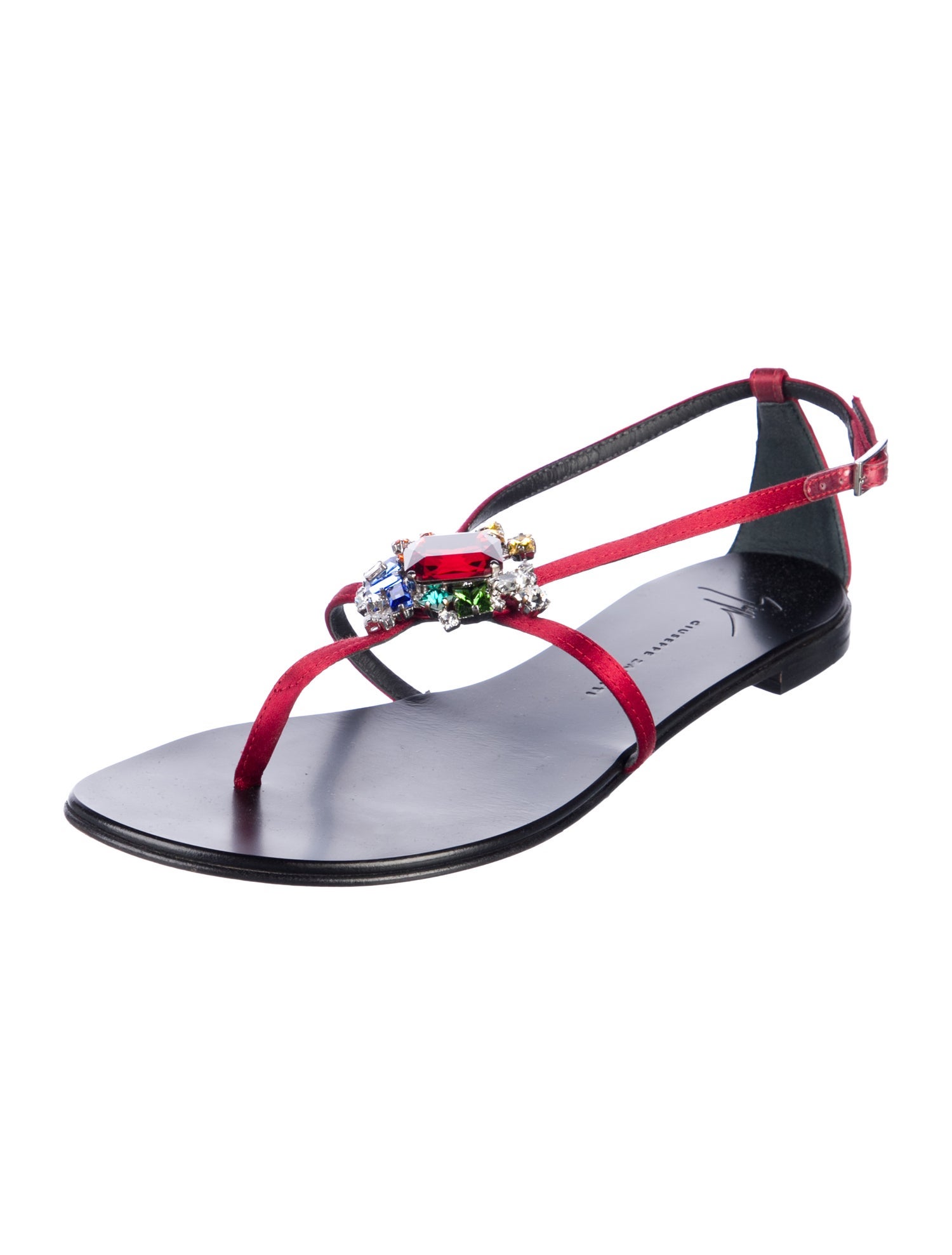 Giuseppe Zanotti Suede Crystal Embellishments T-Strap Sandals