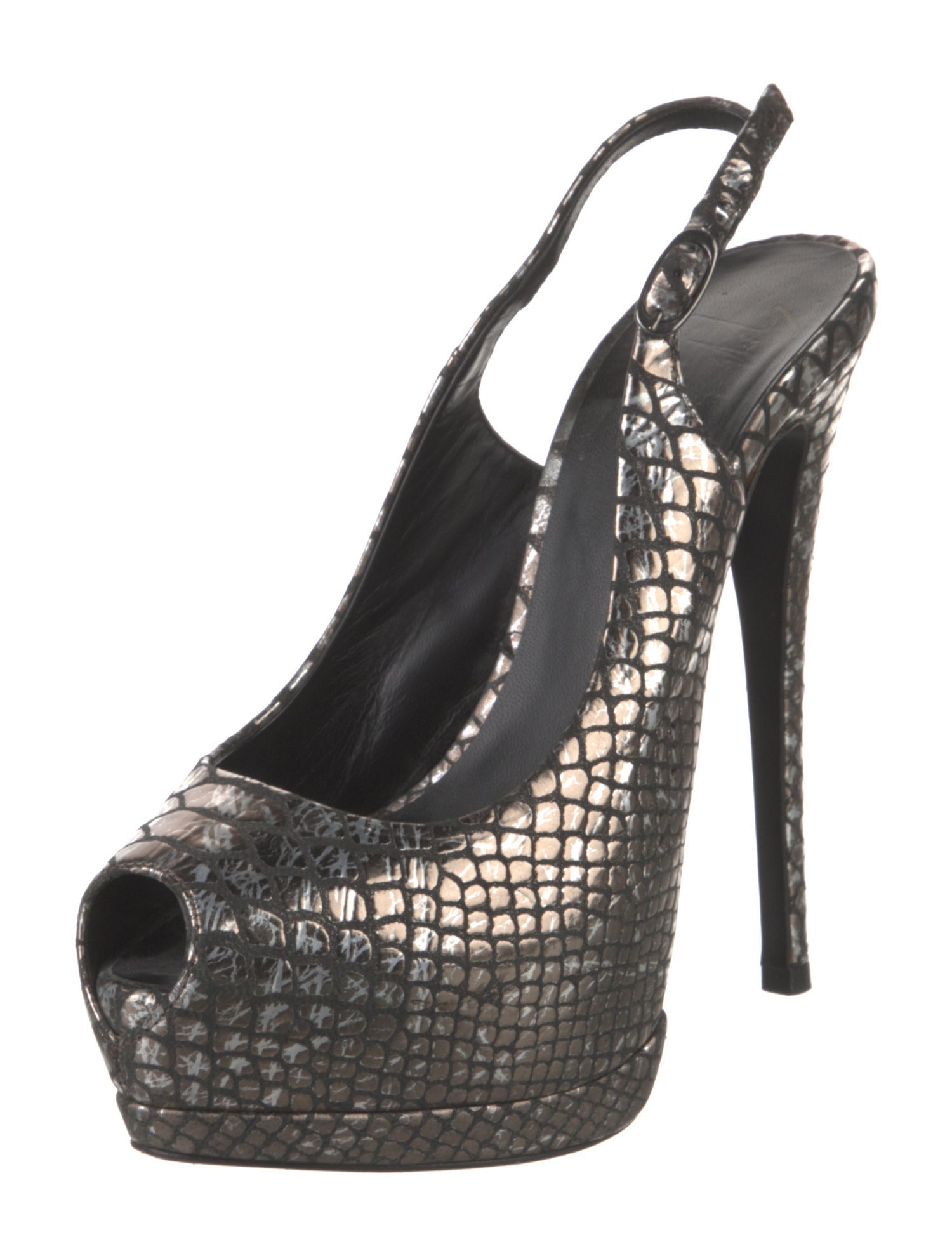 Giuseppe Zanotti Embossed Leather Animal Print Slingback Pumps