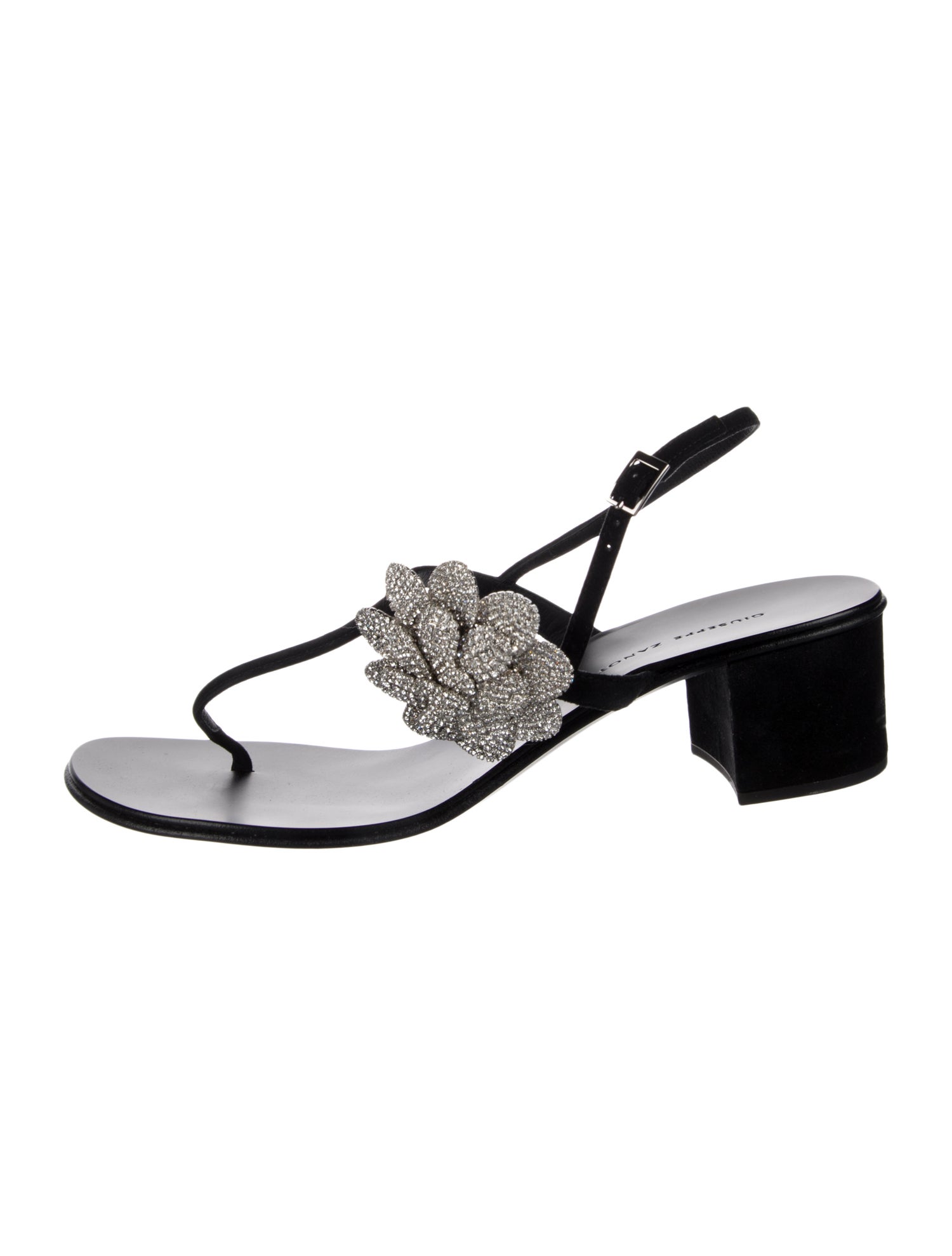 Giuseppe Zanotti Suede Crystal Embellishments T-Strap Sandals