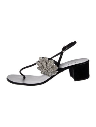 Giuseppe Zanotti Suede Crystal Embellishments T-Strap Sandals