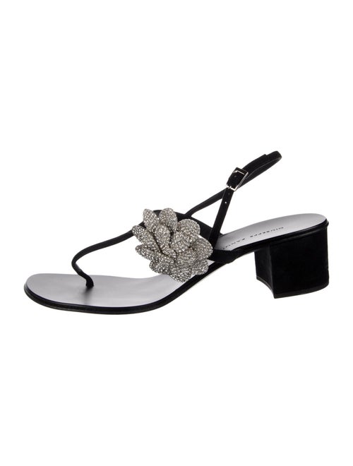 Giuseppe Zanotti Suede Crystal Embellishments T-Strap Sandals