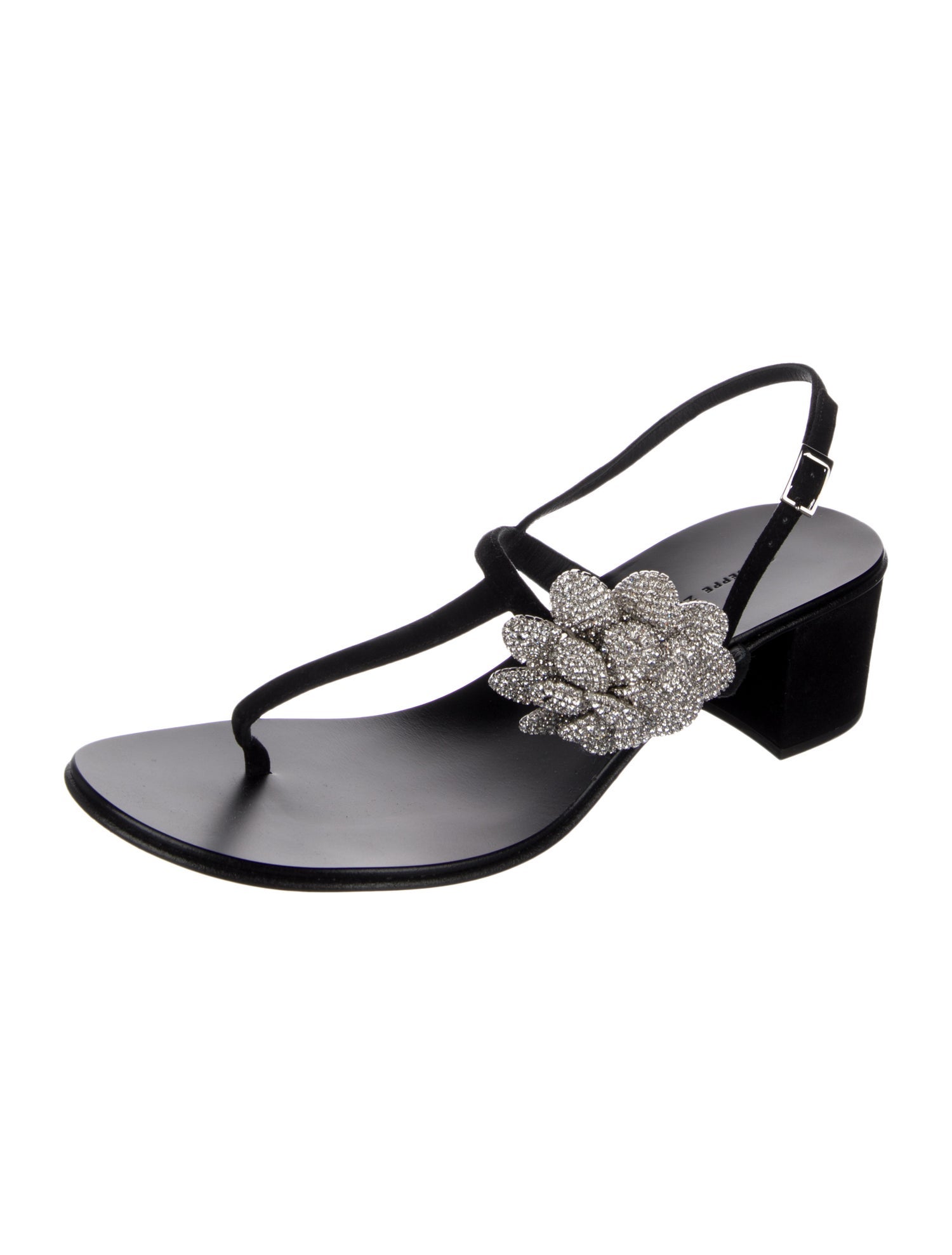 Giuseppe Zanotti Suede Crystal Embellishments T-Strap Sandals