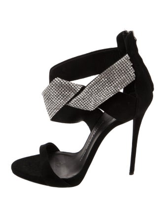 Giuseppe Zanotti Suede Crystal Embellishments Slingback Sandals