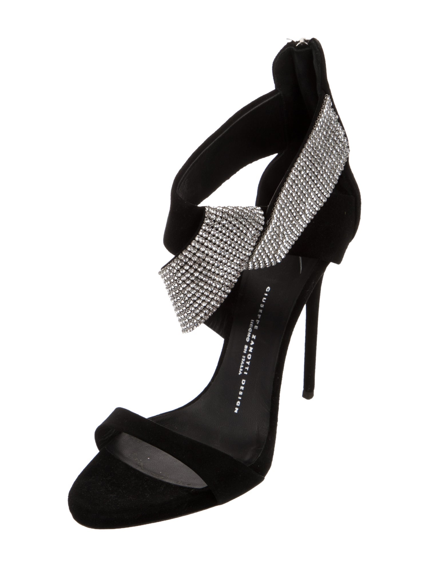 Giuseppe Zanotti Suede Crystal Embellishments Slingback Sandals