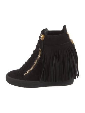 Giuseppe Zanotti Suede Fringe Trim Accent Lace-Up Boots