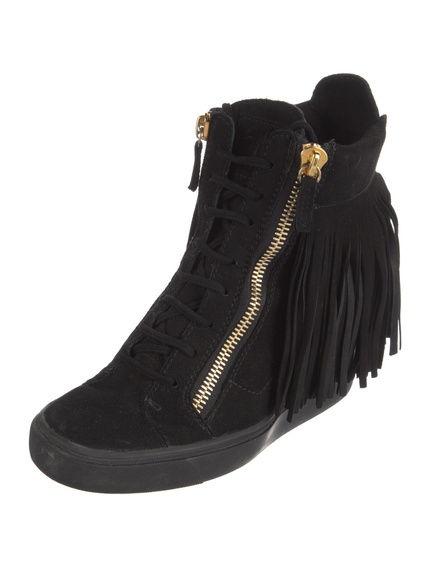 Giuseppe Zanotti Suede Fringe Trim Accent Lace-Up Boots