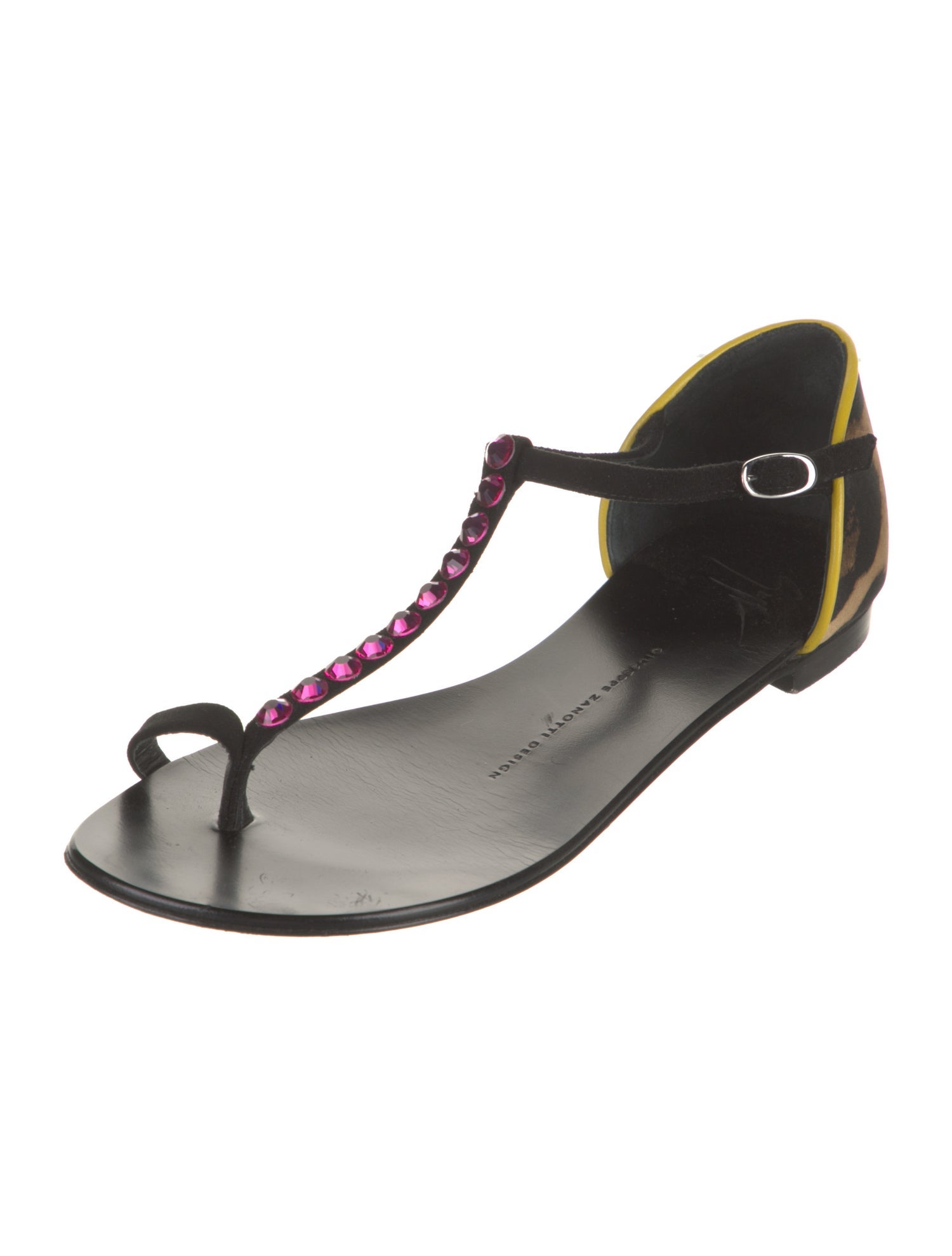 Giuseppe Zanotti Suede Crystal Embellishments T-Strap Sandals