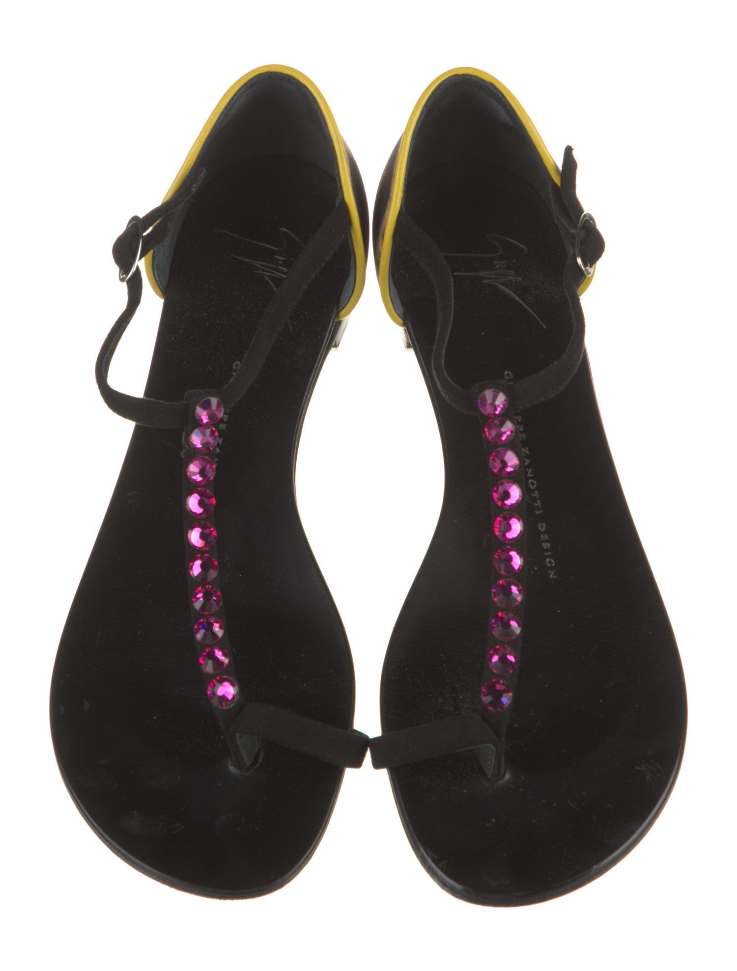 Giuseppe Zanotti Suede Crystal Embellishments T-Strap Sandals