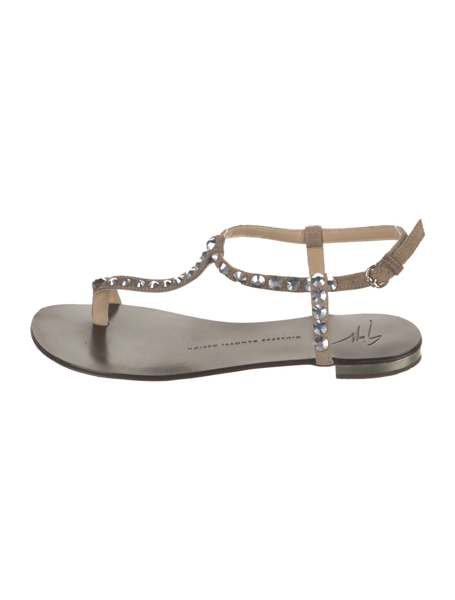 Giuseppe Zanotti Suede Crystal Embellishments T-Strap Sandals