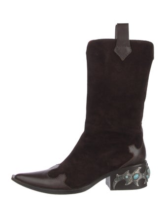 Giuseppe Zanotti Suede Leather Trim Embellishment Boots