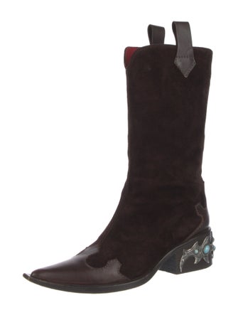 Giuseppe Zanotti Suede Leather Trim Embellishment Boots