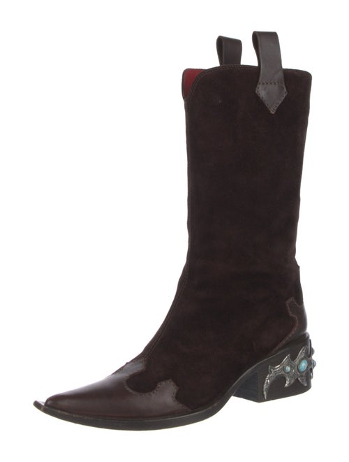 Giuseppe Zanotti Suede Leather Trim Embellishment Boots