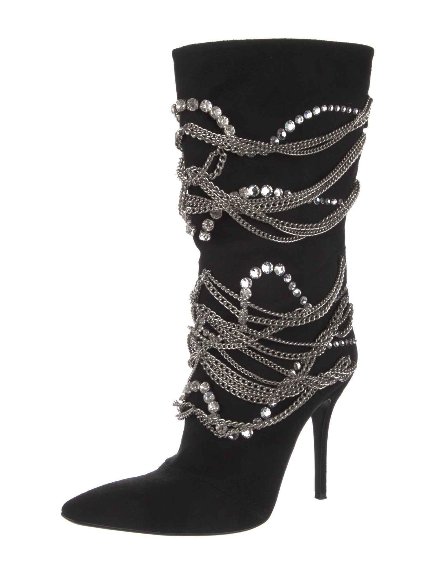 Giuseppe Zanotti Suede Chain-Link Accents Lace-Up Boots