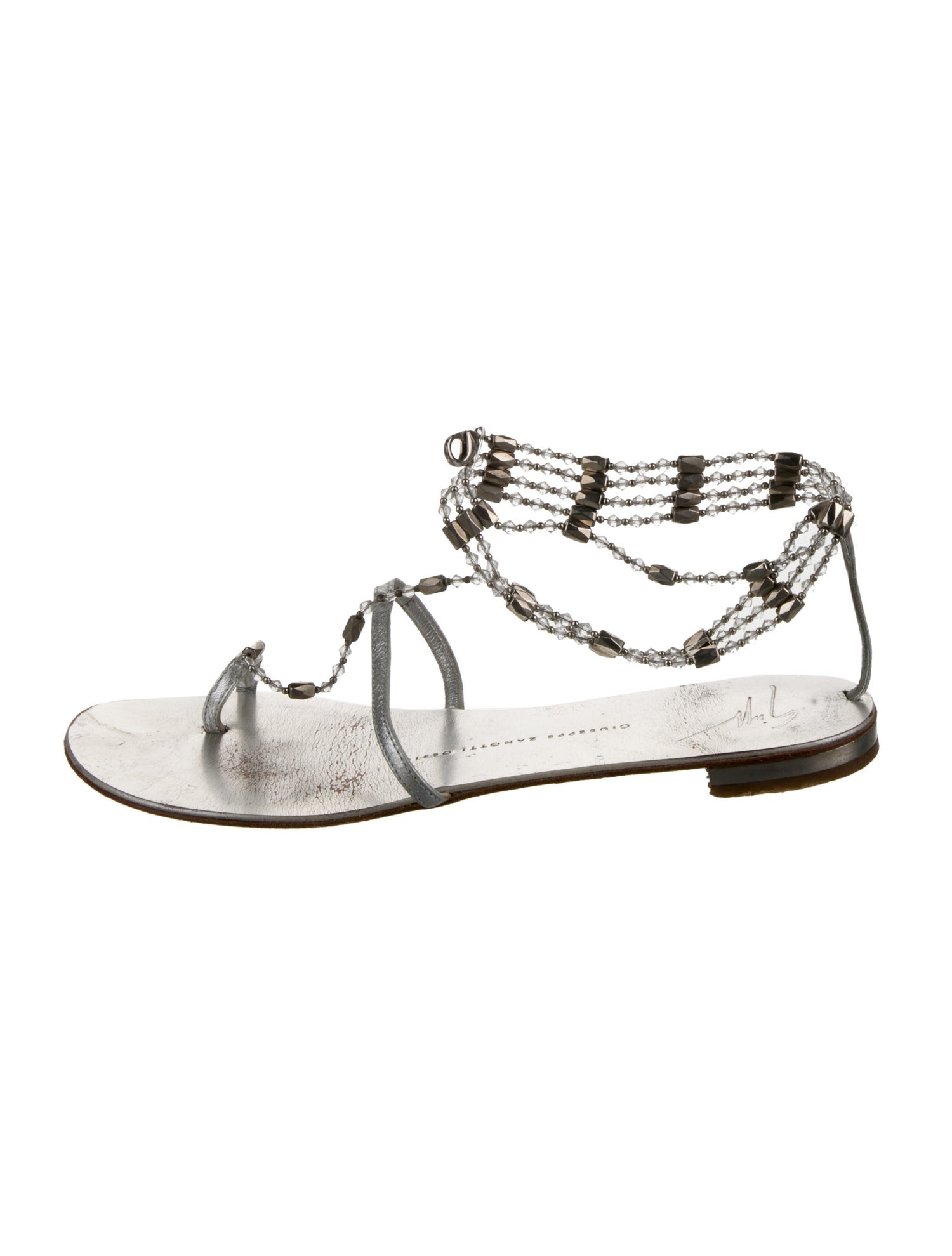 Giuseppe Zanotti Leather Beaded Accents Gladiator Sandals