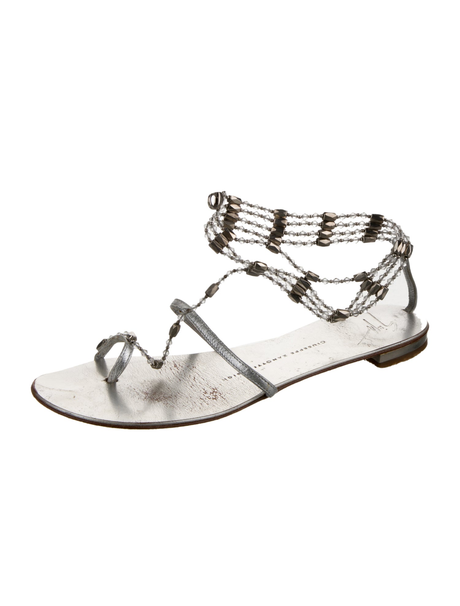 Giuseppe Zanotti Leather Beaded Accents Gladiator Sandals