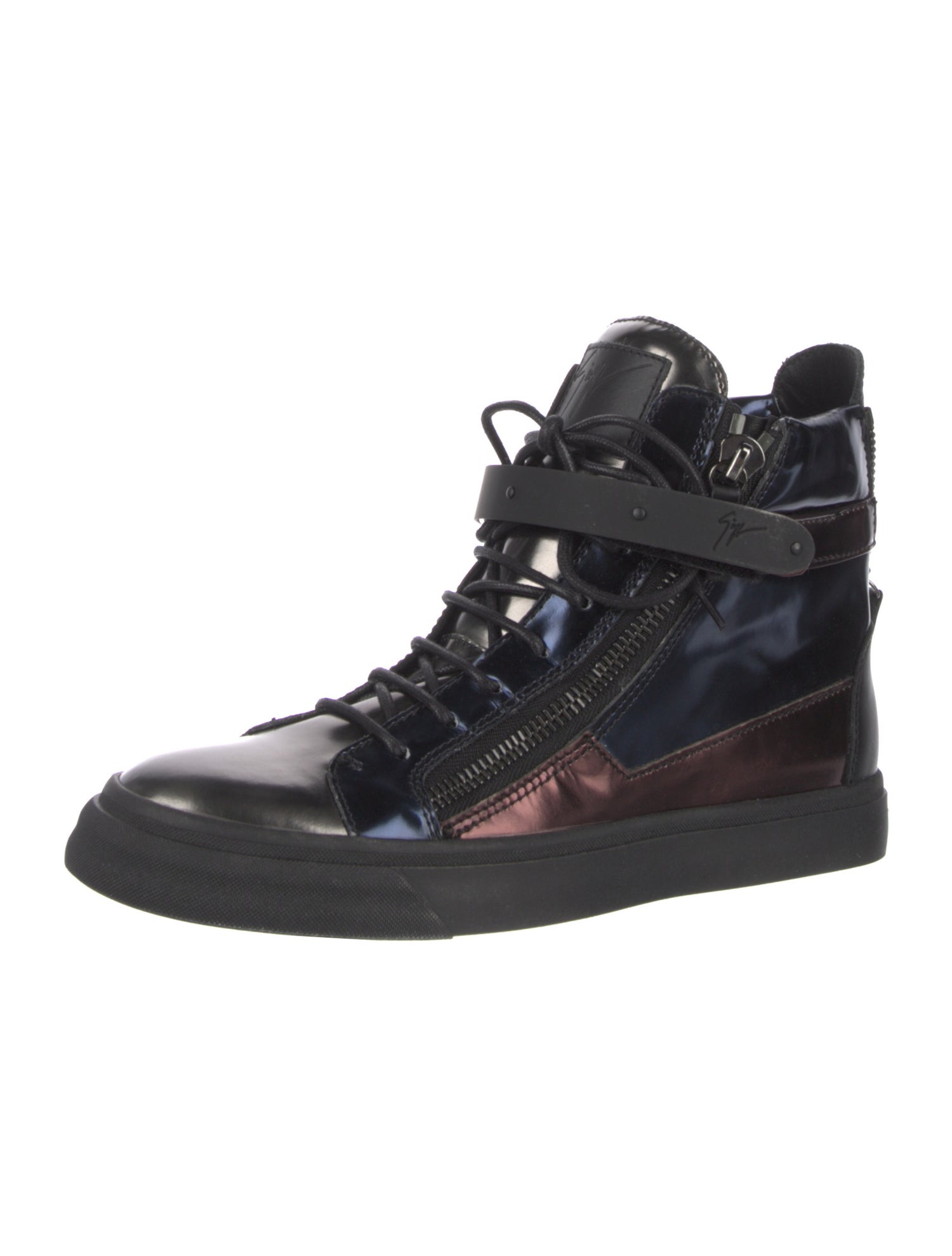 Giuseppe Zanotti Patent Leather Colorblock Pattern Lace-Up Boots w/ Tags
