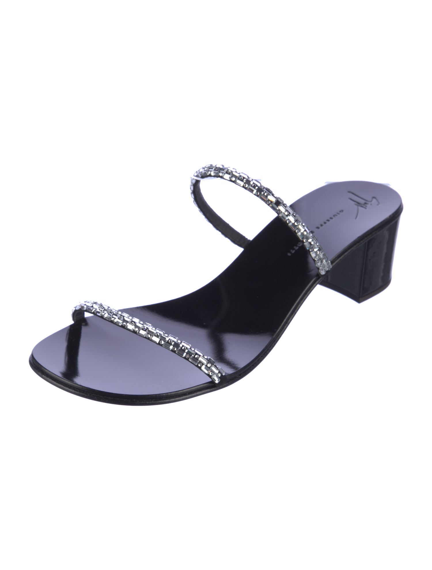 Giuseppe Zanotti Patent Leather Crystal Embellishments Slides