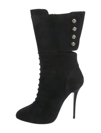Giuseppe Zanotti Suede Crystal Embellishments Lace-Up Boots