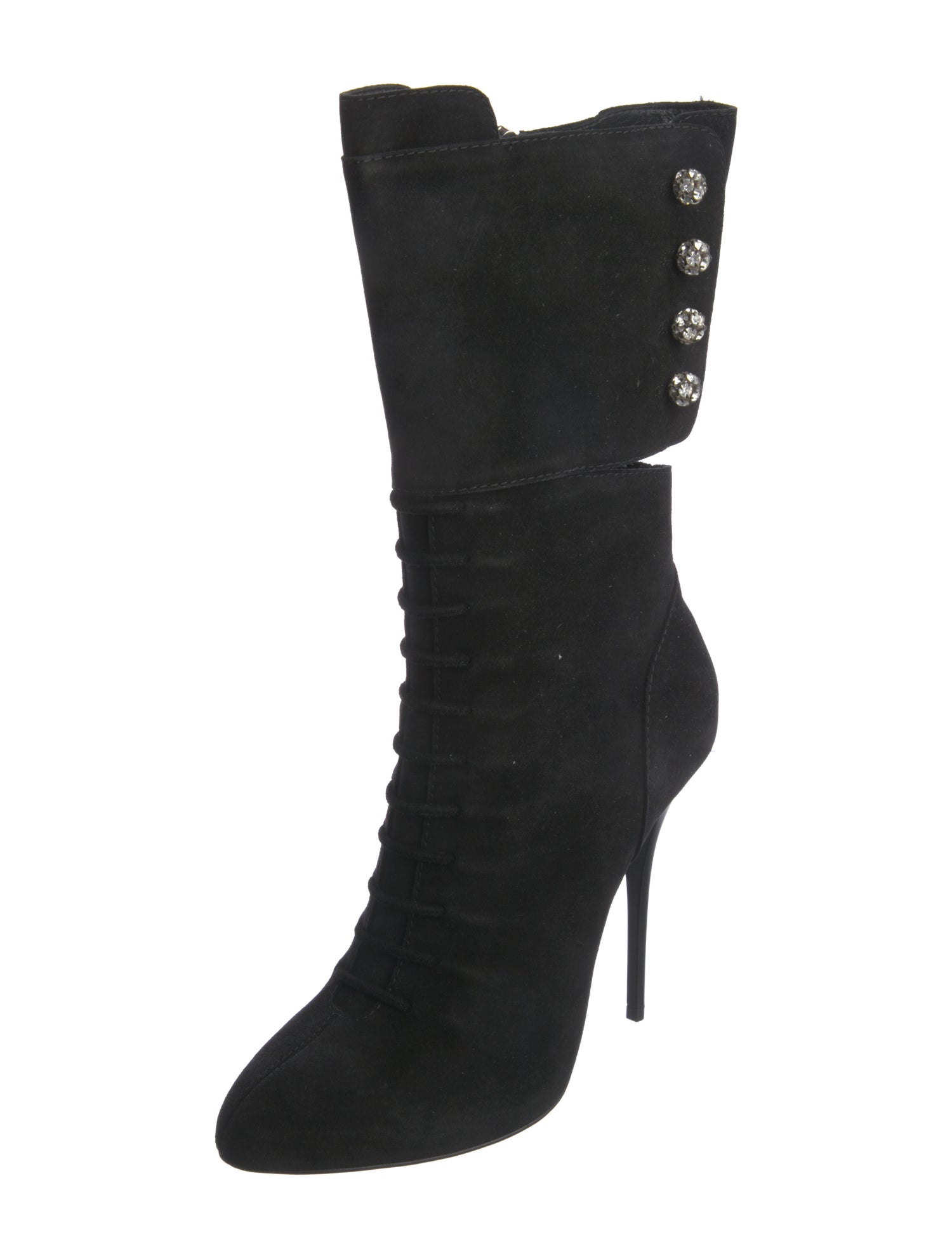 Giuseppe Zanotti Suede Crystal Embellishments Lace-Up Boots