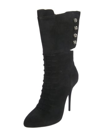 Giuseppe Zanotti Suede Crystal Embellishments Lace-Up Boots