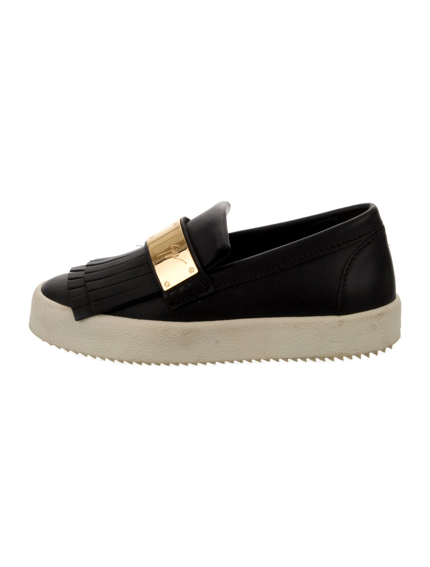 Giuseppe Zanotti Leather Fringe Trim Accent Loafers
