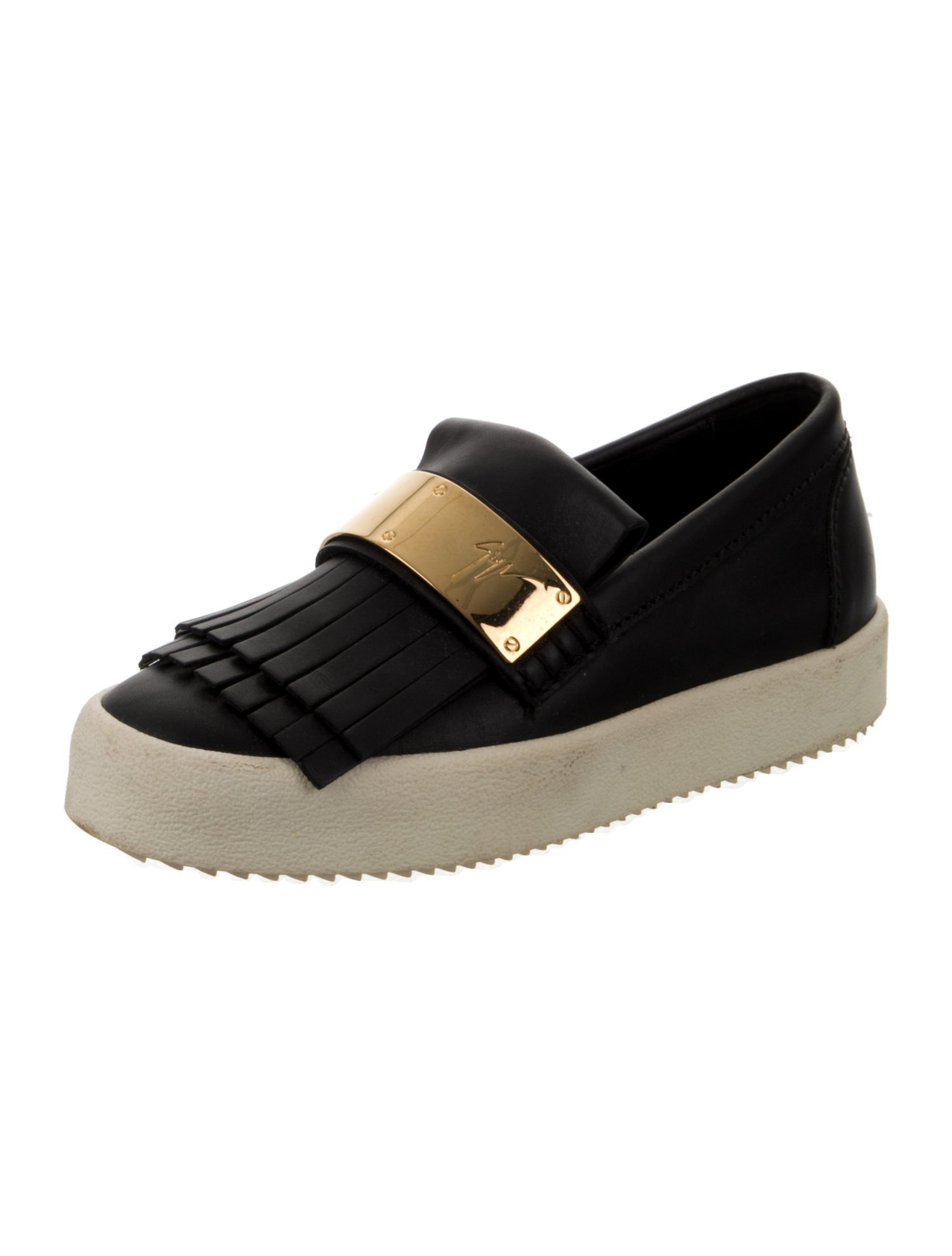 Giuseppe Zanotti Leather Fringe Trim Accent Loafers