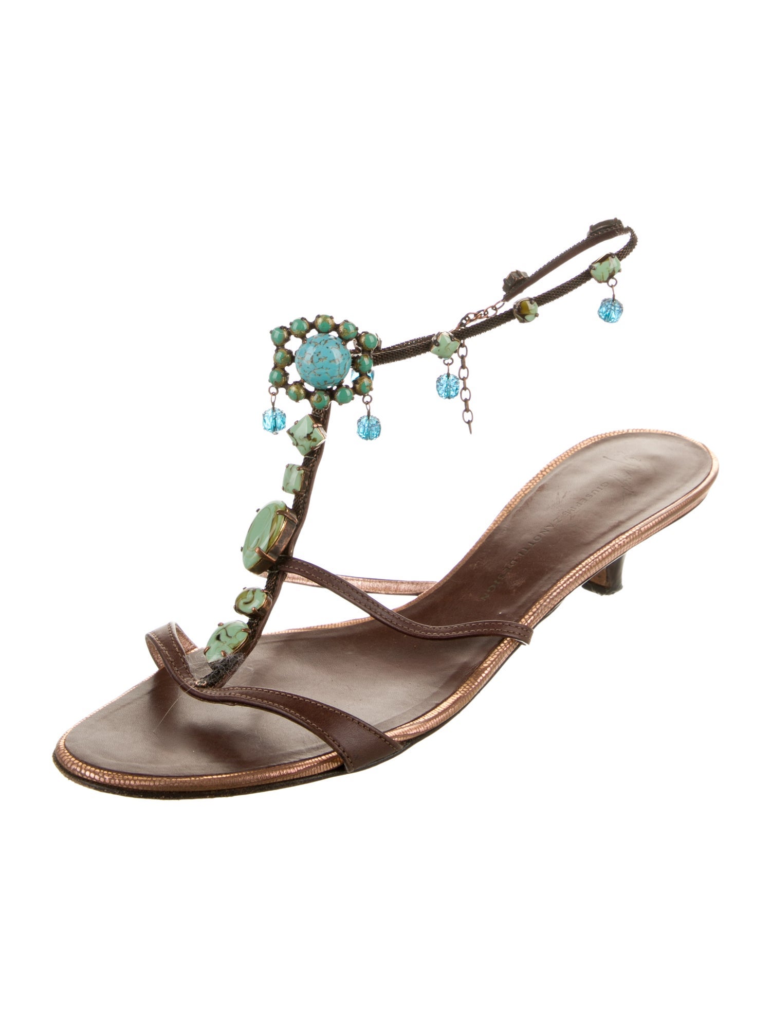 Giuseppe Zanotti Leather Crystal Embellishments T-Strap Sandals