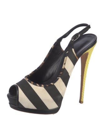 Giuseppe Zanotti Canvas Colorblock Pattern Slingback Pumps