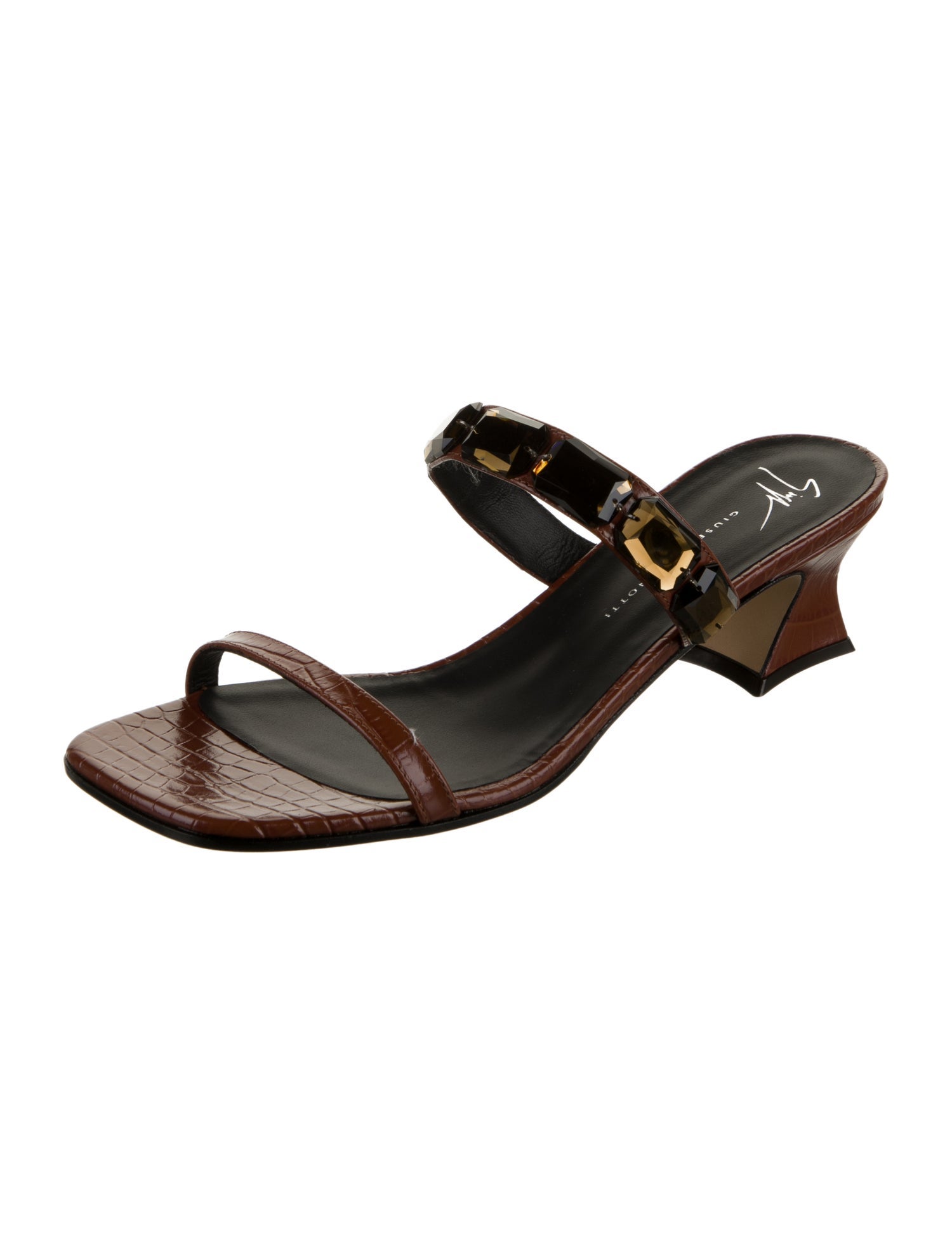 Giuseppe Zanotti Leather Crystal Embellishments Slides