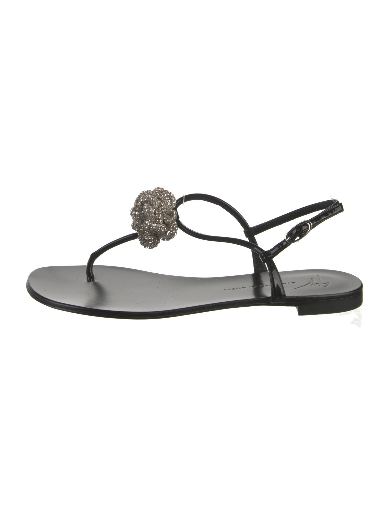 Giuseppe Zanotti Patent Leather Crystal Embellishments Flip Flops