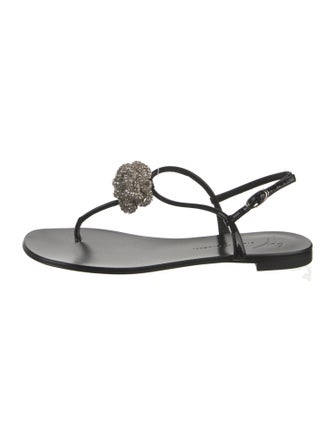 Giuseppe Zanotti Patent Leather Crystal Embellishments Flip Flops