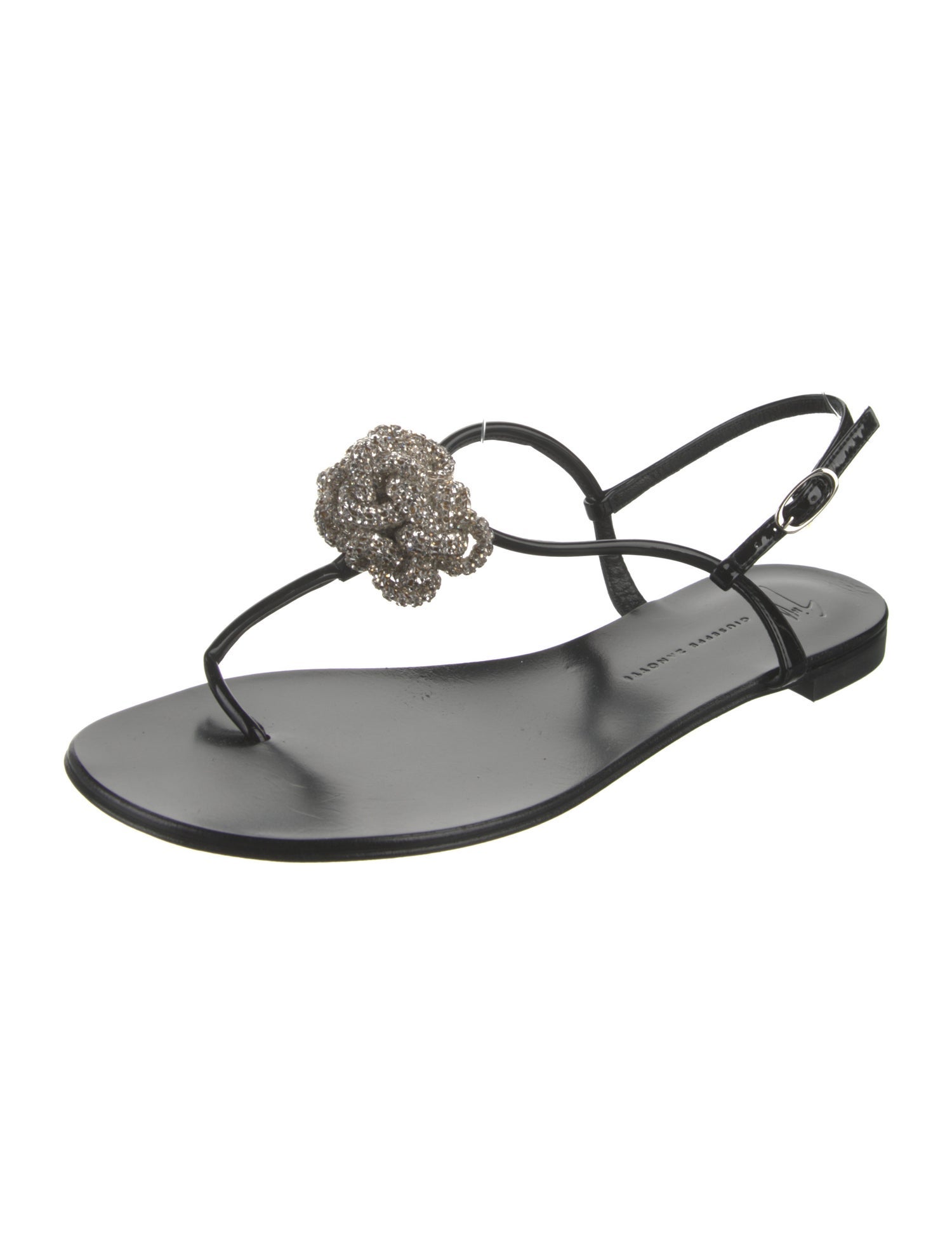 Giuseppe Zanotti Patent Leather Crystal Embellishments Flip Flops