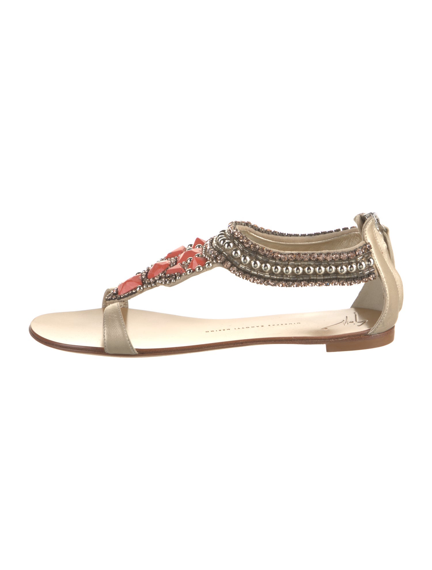 Giuseppe Zanotti Leather Crystal Embellishments T-Strap Sandals