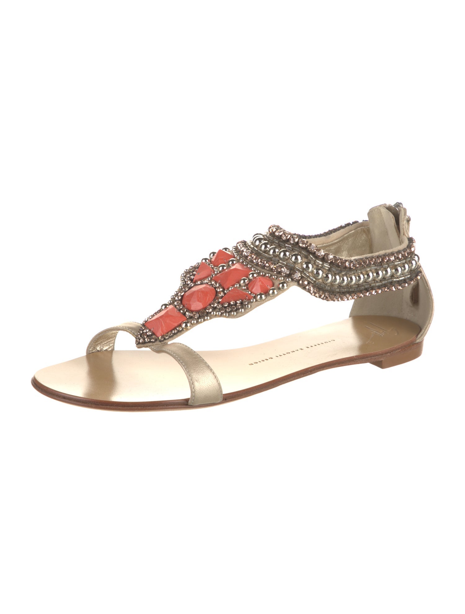 Giuseppe Zanotti Leather Crystal Embellishments T-Strap Sandals