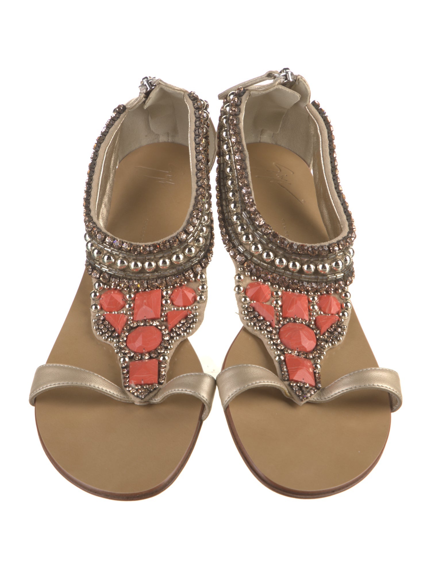 Giuseppe Zanotti Leather Crystal Embellishments T-Strap Sandals